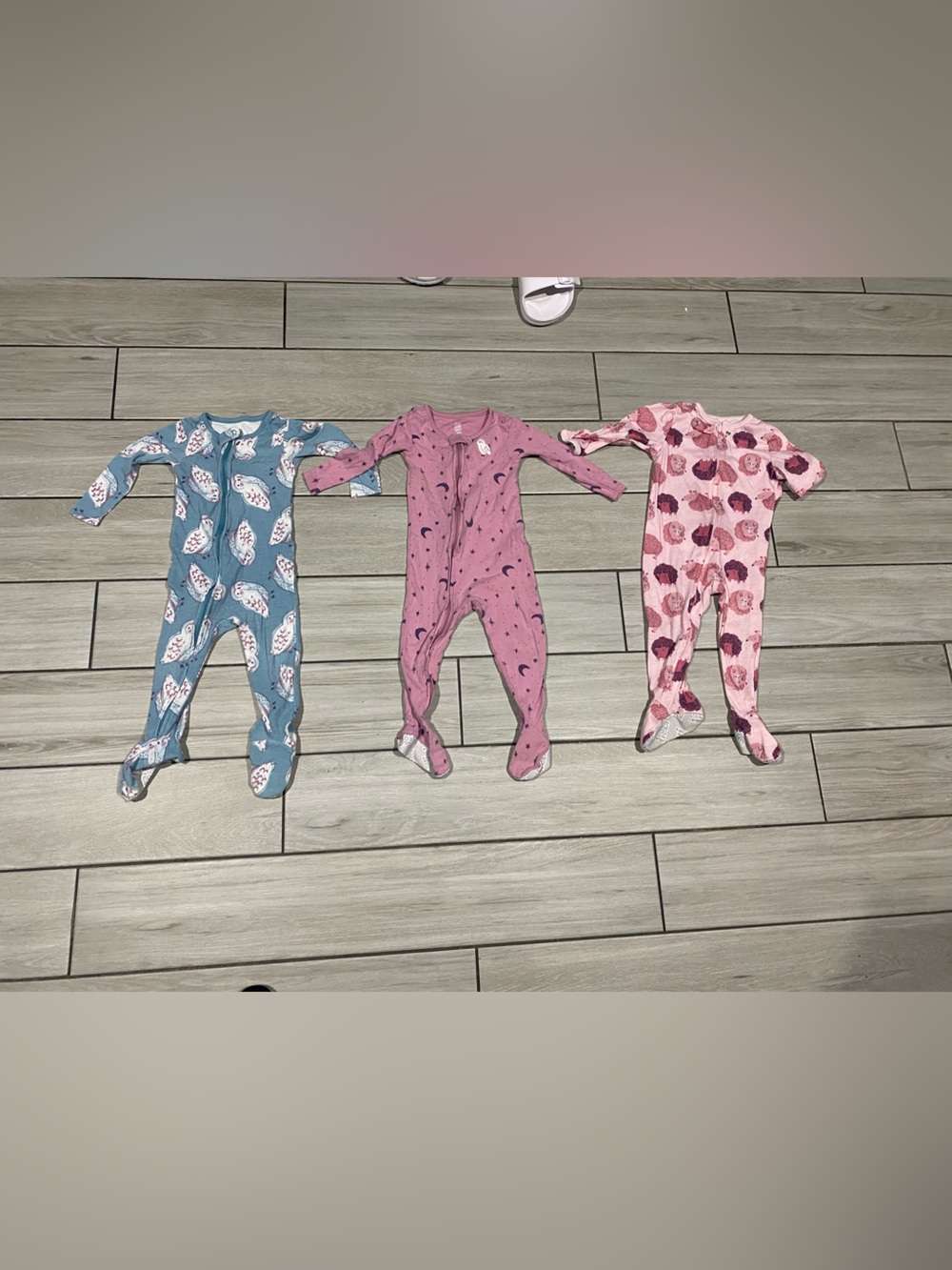 Toddler Footed One-Piece Pajama - Blue Hedgehog, Pink Stars, Pink Floral